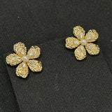 18K CC Flower Pearl Twist Gold Earrings