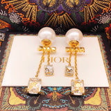 18K CD Tassel Crystal Star Earrings