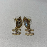 18K CC Diamond Gold Pendant Earrings