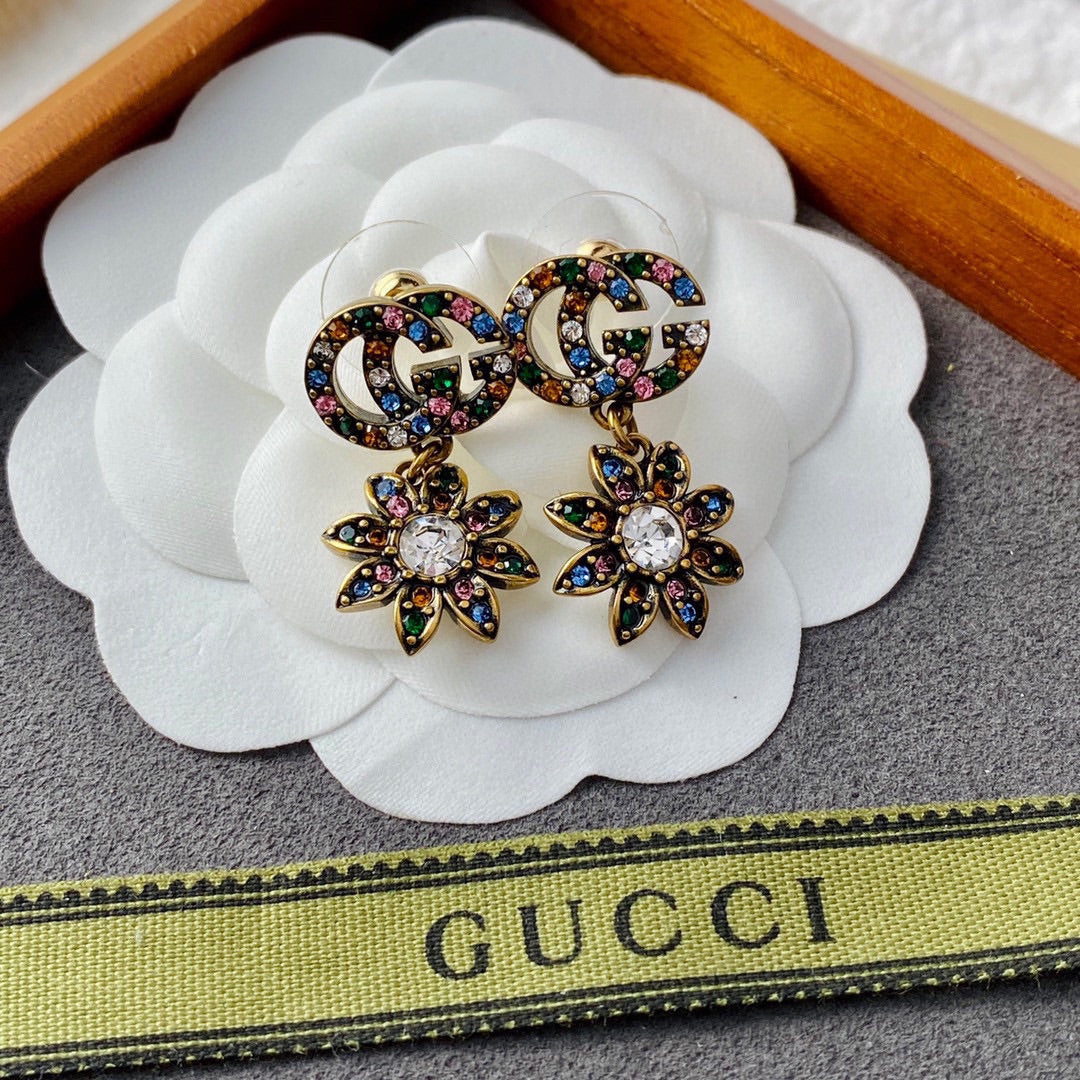 18K GG Flower Pendant Earrings