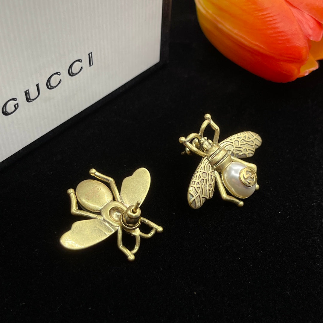 18K GG Bee Pearl Earrings