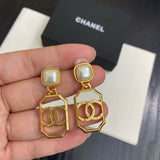 18K CC Black & White Pearl Gold Earrings