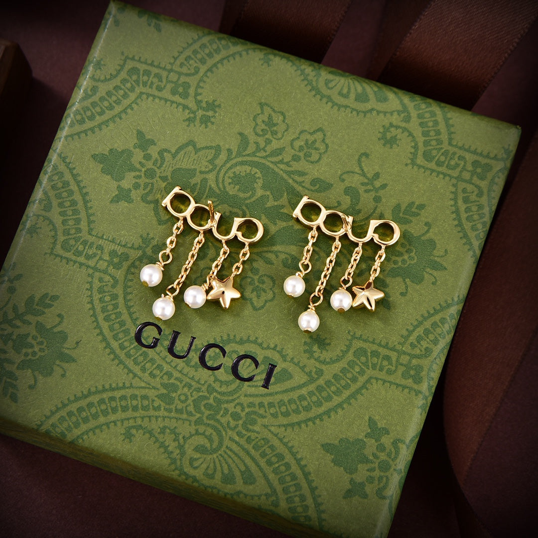 18K GG Script Pearl Earrings
