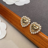 18K GG Heart Pearl Earrings