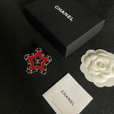 18K CC Black & Red Star Leather Brooch