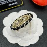 18K CC Leather Gold Brooch