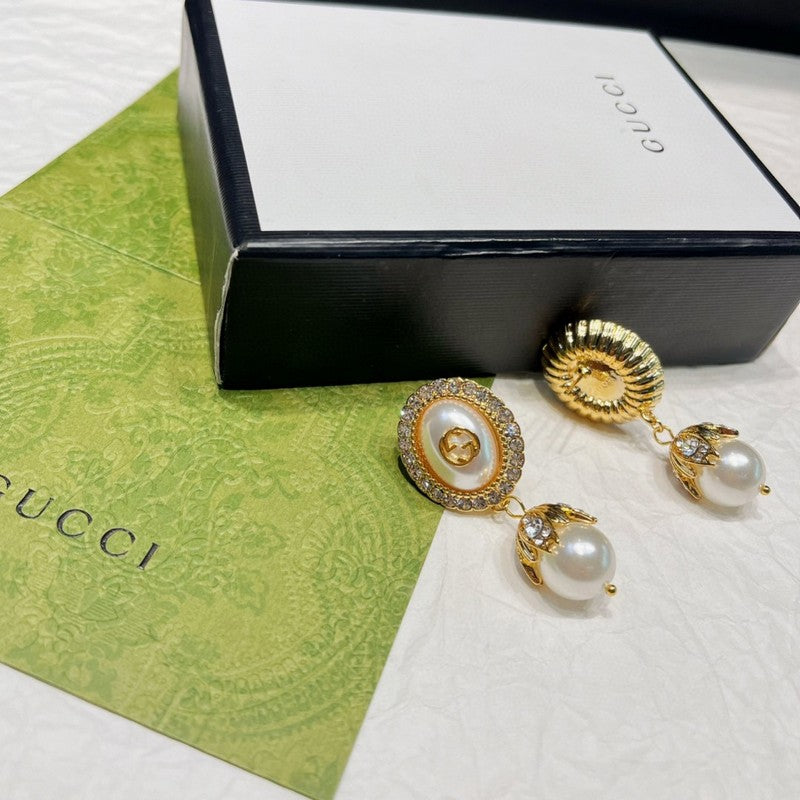 18K GG Flower Pearl Earrings
