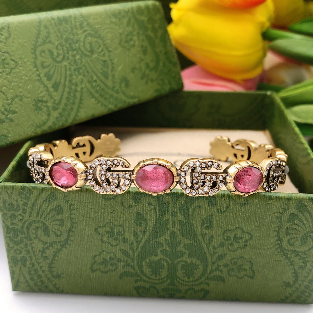 18K GG Red Crystals Open Cuff Bracelet