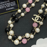 18K CC Black & Pink Bead Long Necklace