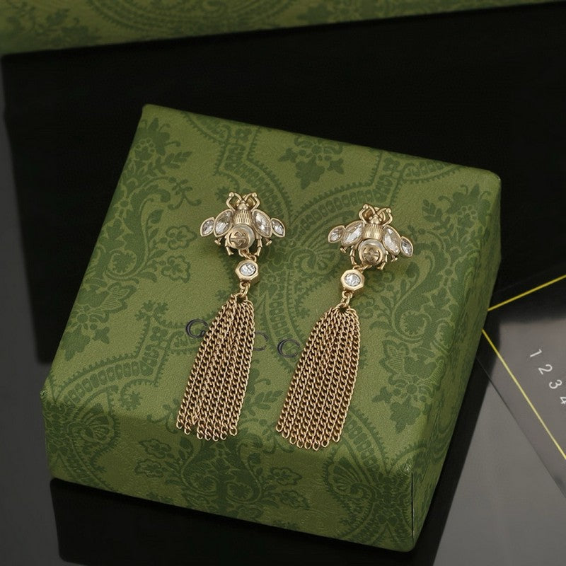 18K GG Bee Tassel Crystal Earrings
