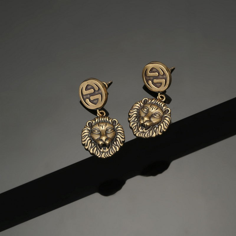 18K GG Lion Pendant Earrings