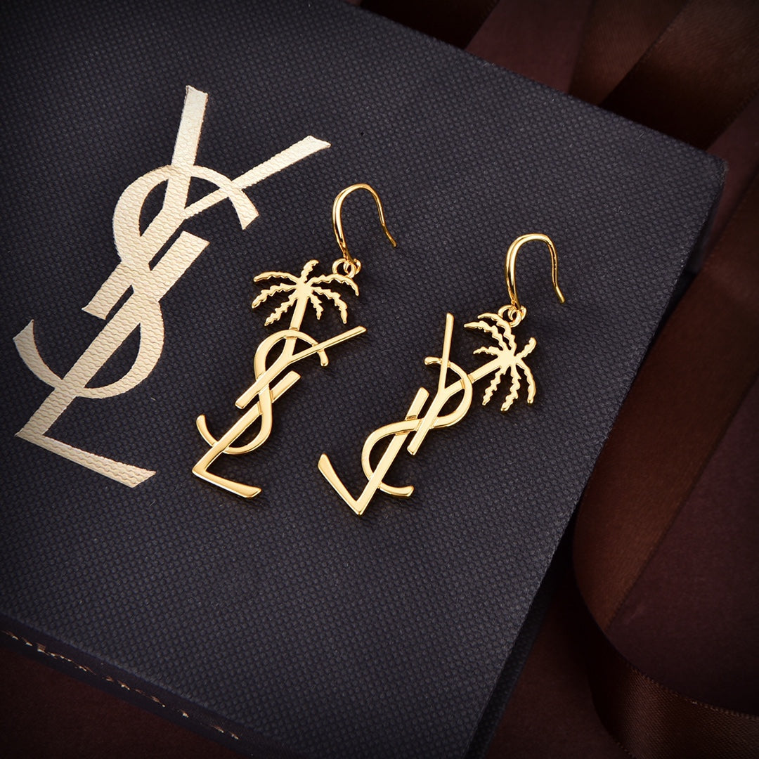 18K Saint Monogram Palmier Statement Earrings
