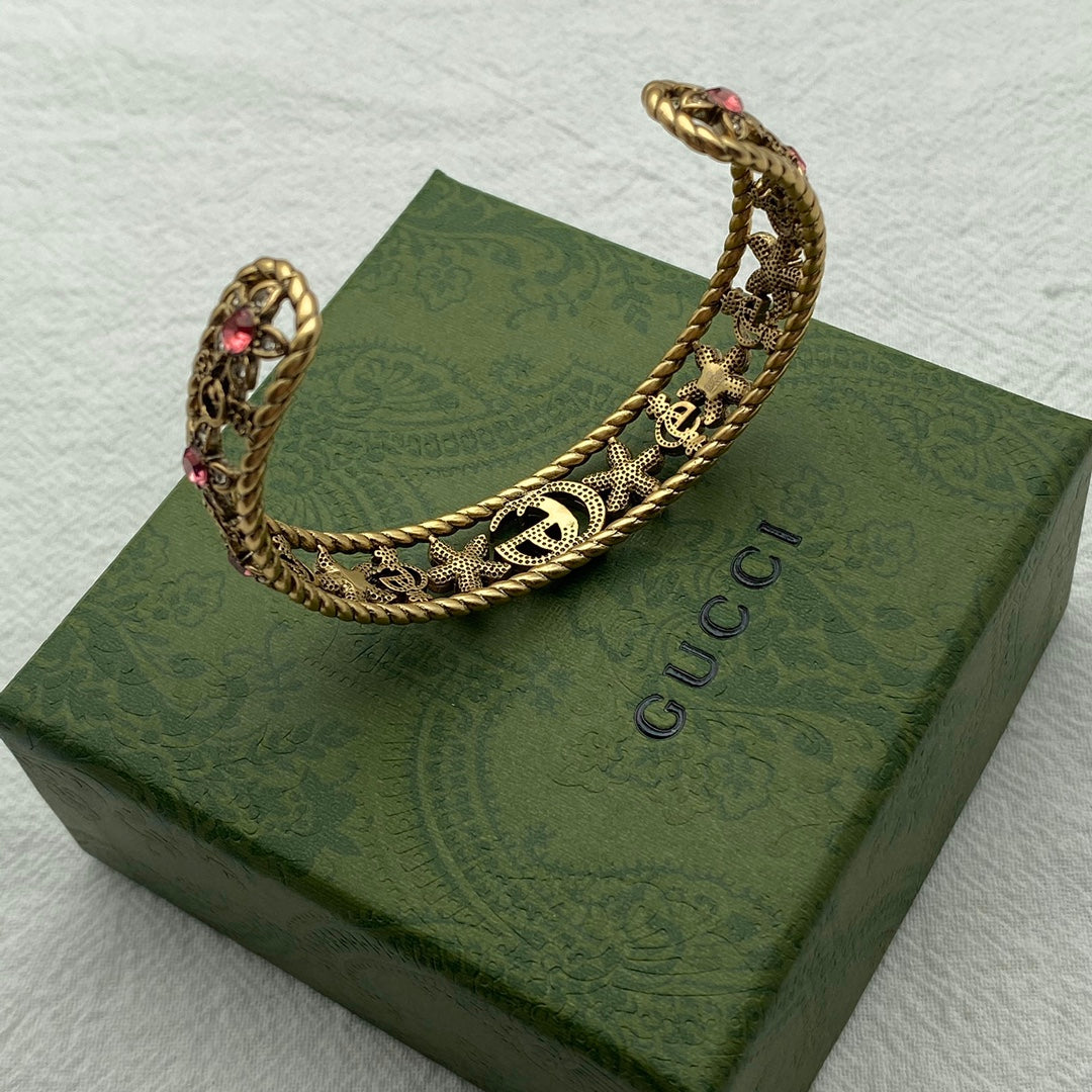 18K GG Red Crystal Flower Cuff Bracelet