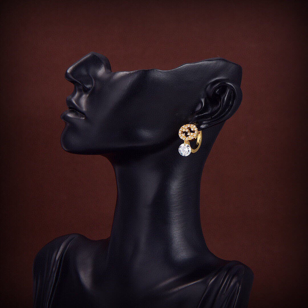 18K GG Interlocking G Diamond Earrings
