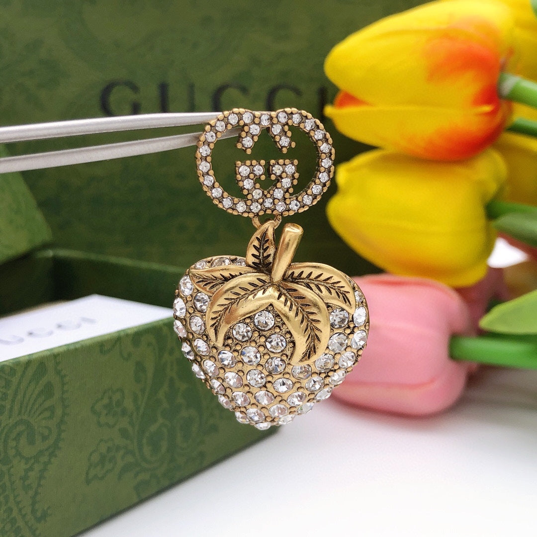 18K GG Crystal Strawberry Pendant Earrings