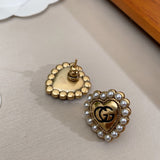 18K GG Heart Pearl Earrings