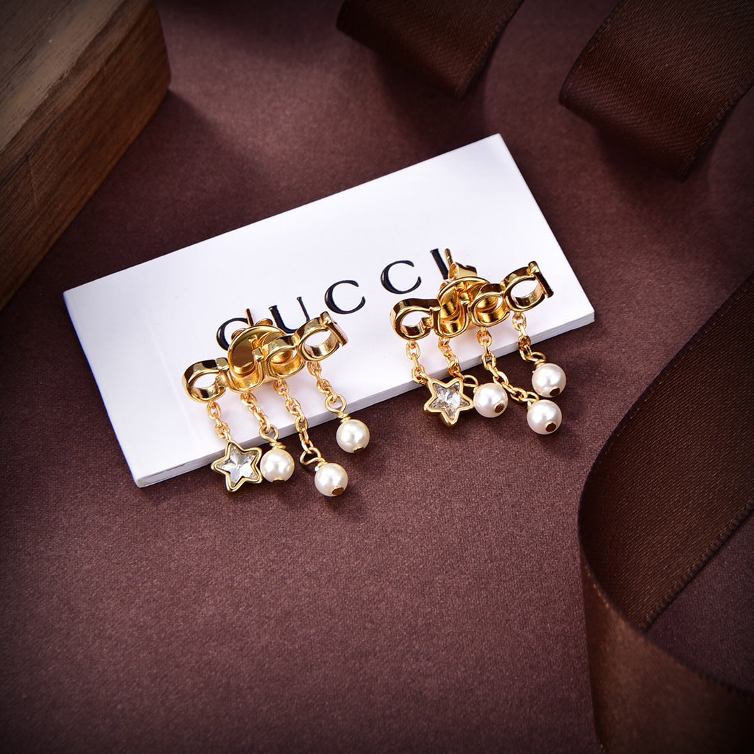 18K GG Script Pearl Earrings