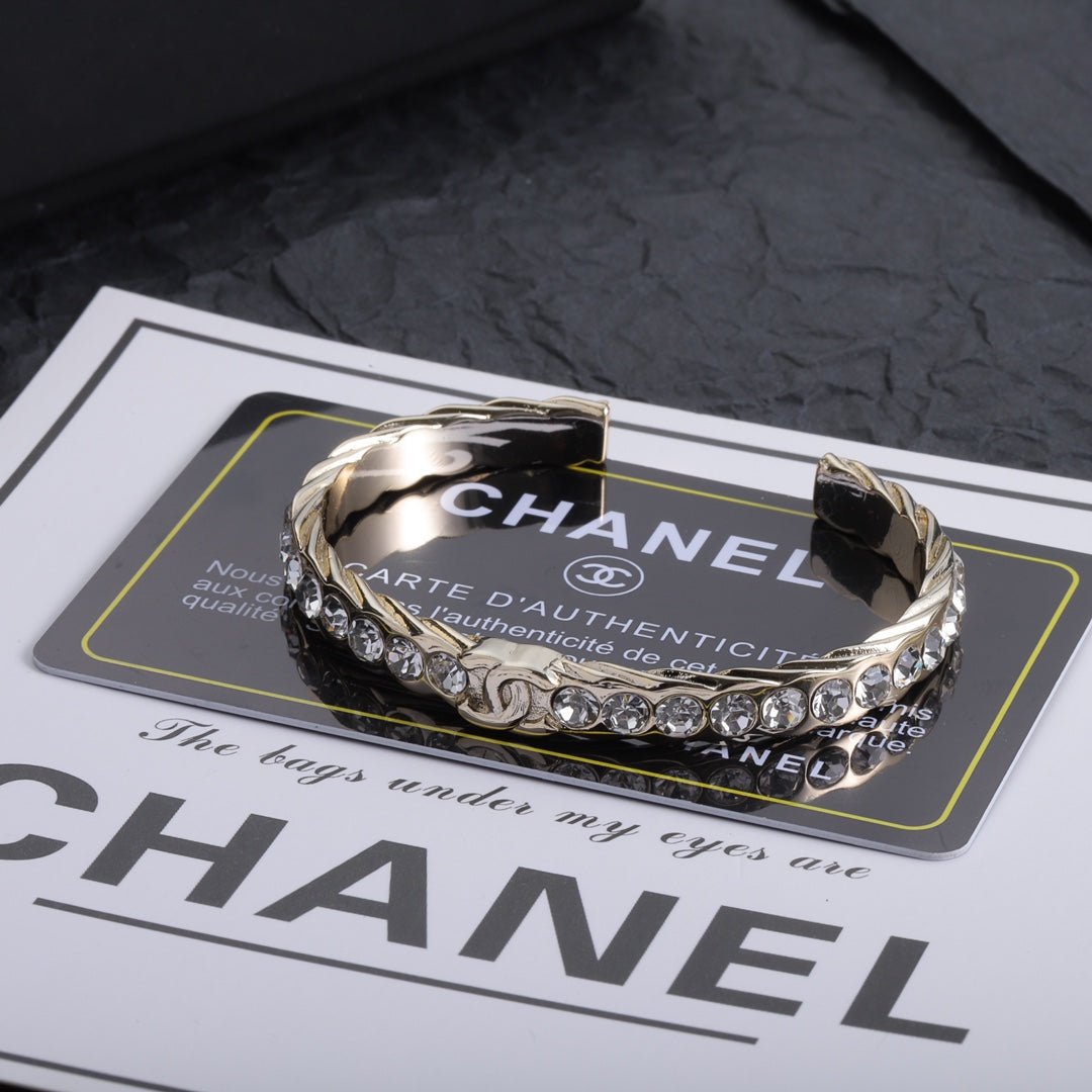18K CC Open Cuff Crystals Bracelet