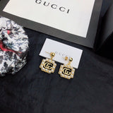 18K GG Square Pearls Earrings