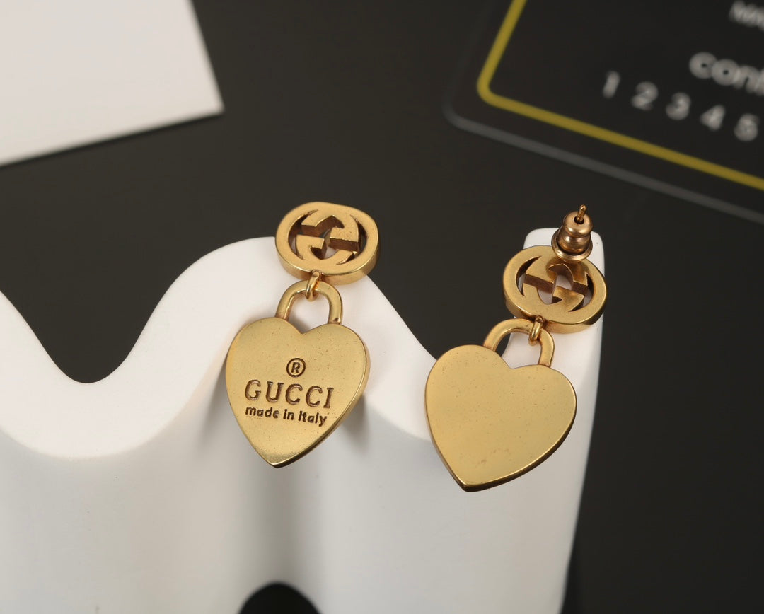 18K GG Heart Pendant Earrings