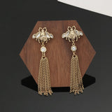 18K GG Bee Tassel Crystal Earrings