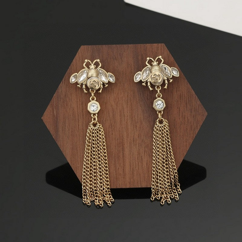 18K GG Bee Tassel Crystal Earrings