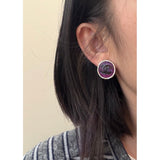 18K CC White & Purple Round Earrings