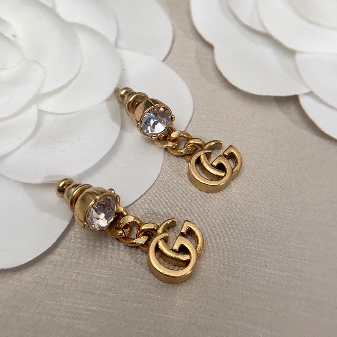 18K GG Crystal Chain Earrings
