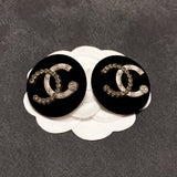 18K CC Black Resin Circle Earrings