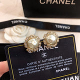 18K CC Round Pearl Diamond Earrings