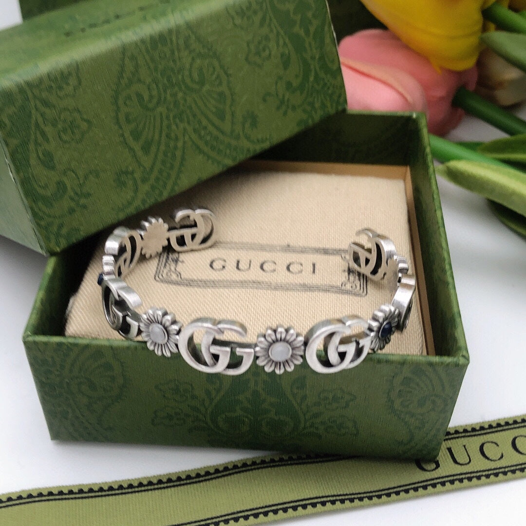 GG Flowers Open Cuff Bracelet