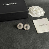 18K CC Pearl Round Vintage Earrings