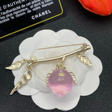 18K CC Pink Crystal Heart Brooch