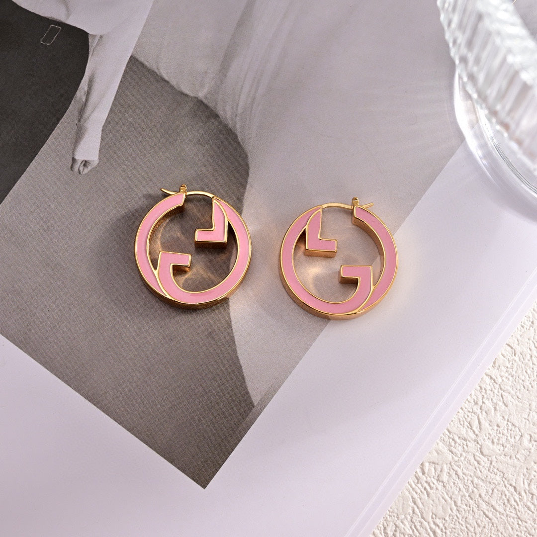 18K GG Pink Hollow Earrings