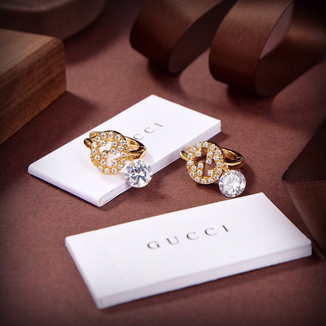 18K GG Interlocking G Diamond Earrings