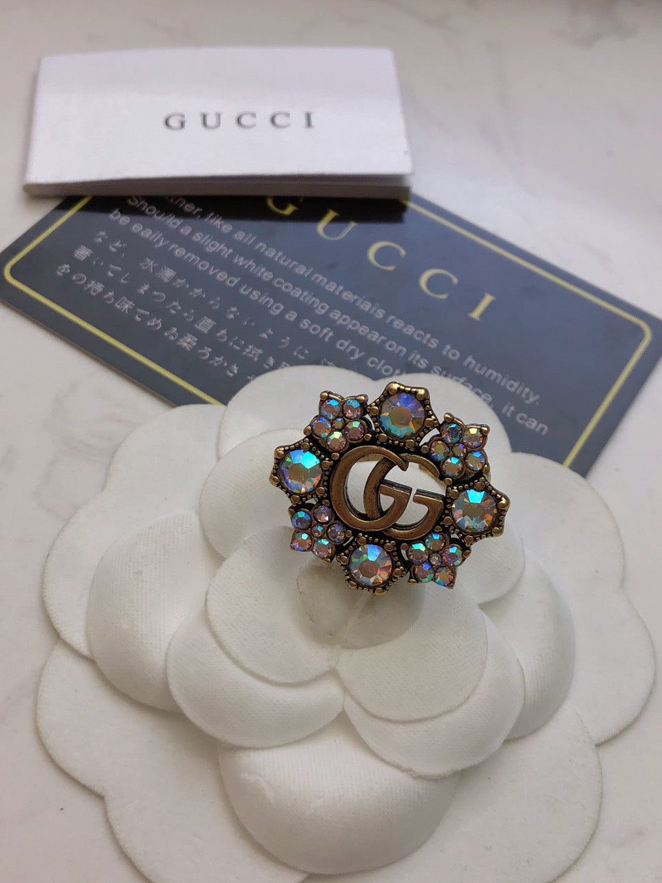 18K GG Crystal Flower Ring