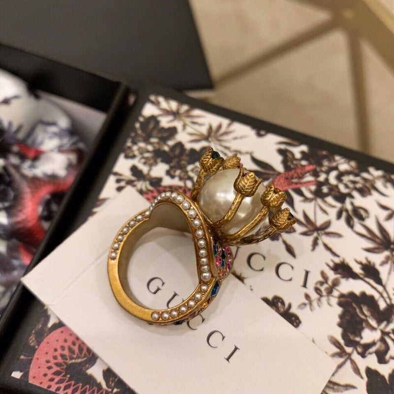 18K GG Multistone Pearl Ring
