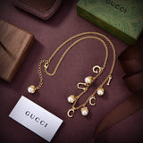 18K GG Logo Plaque Embellished Pearl Necklace