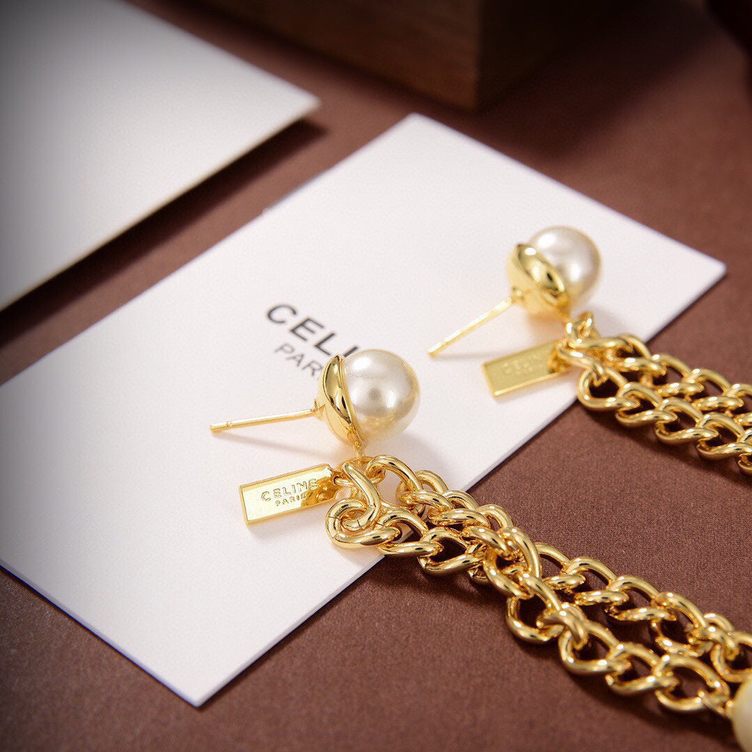 18K Triomphe Pearls Long Earrings