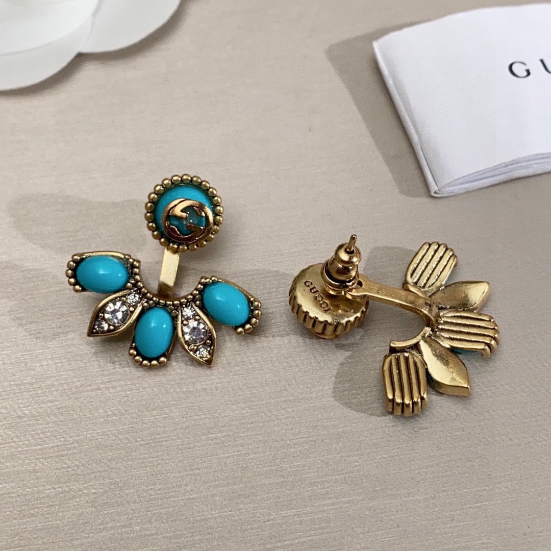 18K GG Blue Flowers Earrings