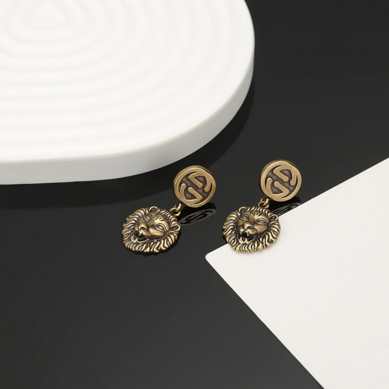 18K GG Lion Pendant Earrings