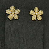 18K CC Flower Pearl Twist Gold Earrings