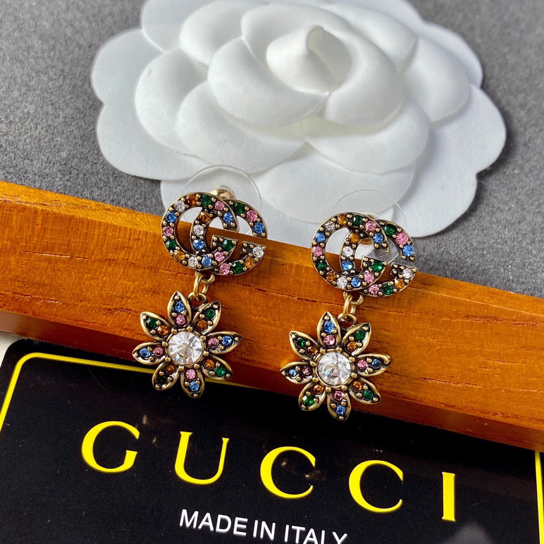 18K GG Flower Pendant Earrings
