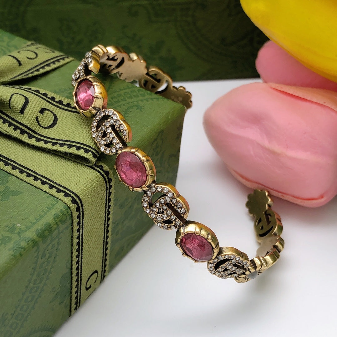 18K GG Red Crystals Open Cuff Bracelet