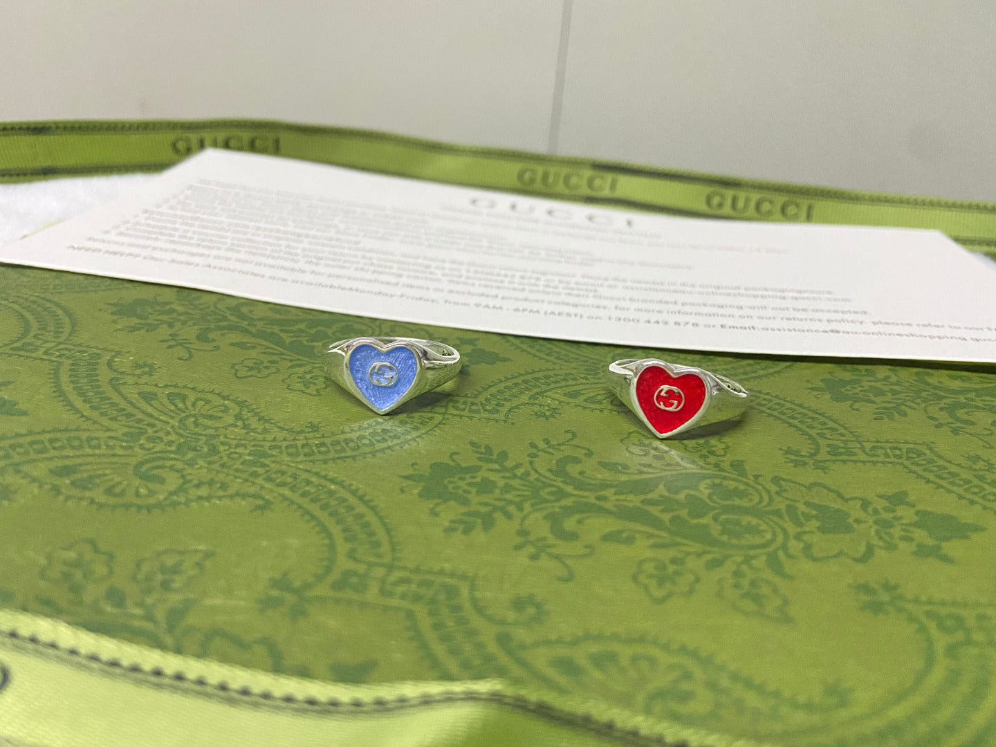 GG Interlocking G Blue Enamel Heart Ring