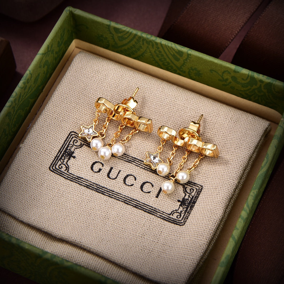 18K GG Script Pearl Earrings