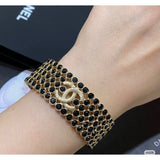 18K CC Black Crystal Wide Cuff Bracelet