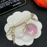 18K CC Pink Crystal Heart Brooch