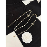 18K CC Heart Long Pearl Necklace