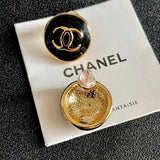 18K CC Black & White Round Gold Earrings